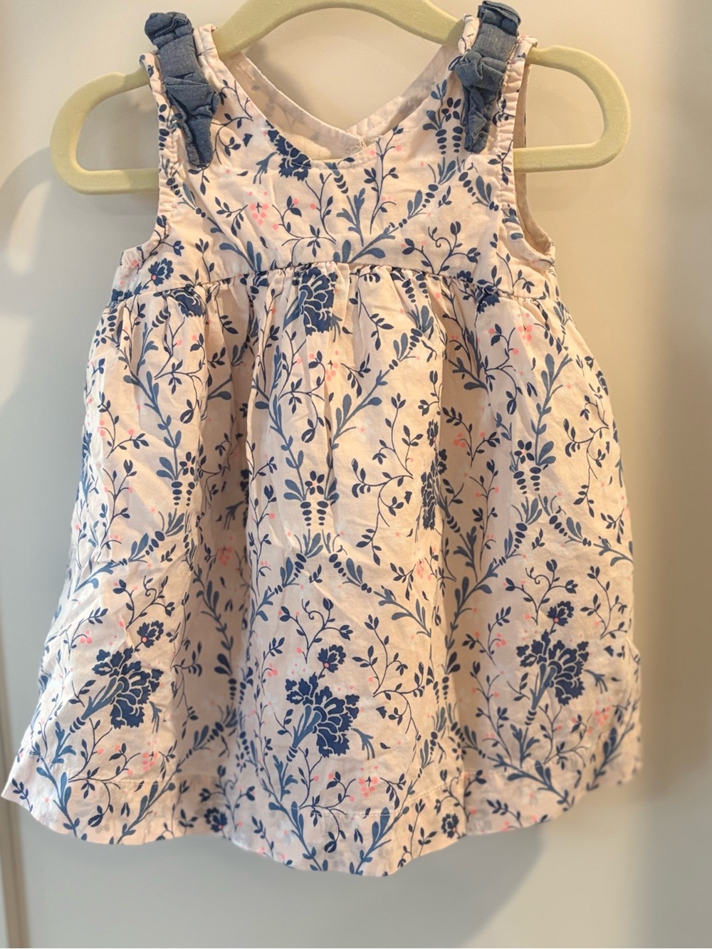 GAP Baby Pink Dress with Blue Floral Print and Pink Accents